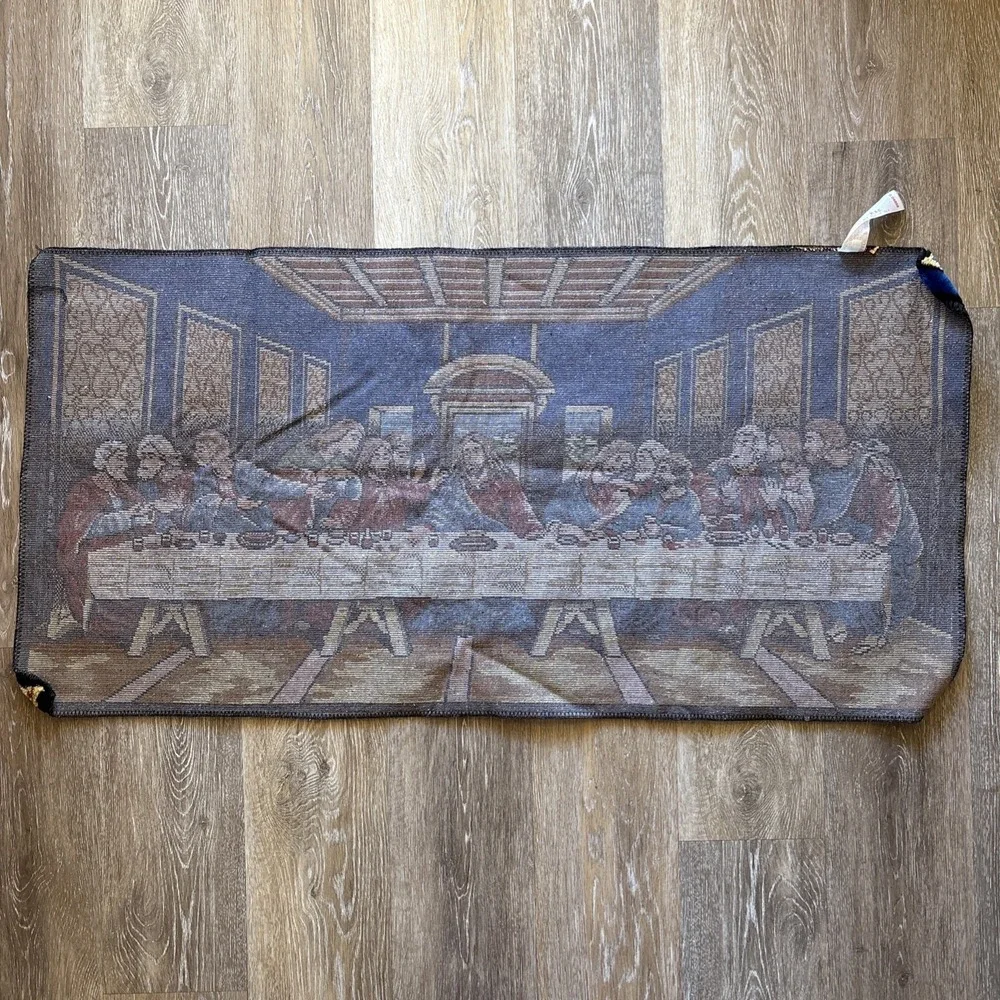 Vtg Jesus Last Supper Rug Tapestry Plush Wall Hanging Decor 38.75x19.5